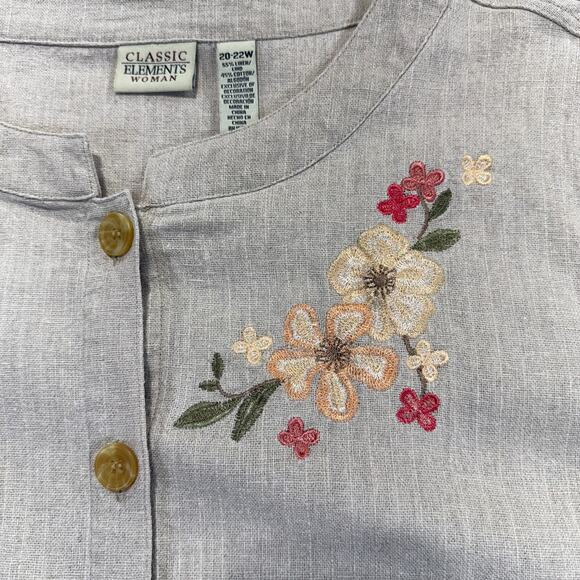 Classic Elements Womens Button Up Top Jacket Linen Blend Embroidered 20-22W - Picture 2 of 7